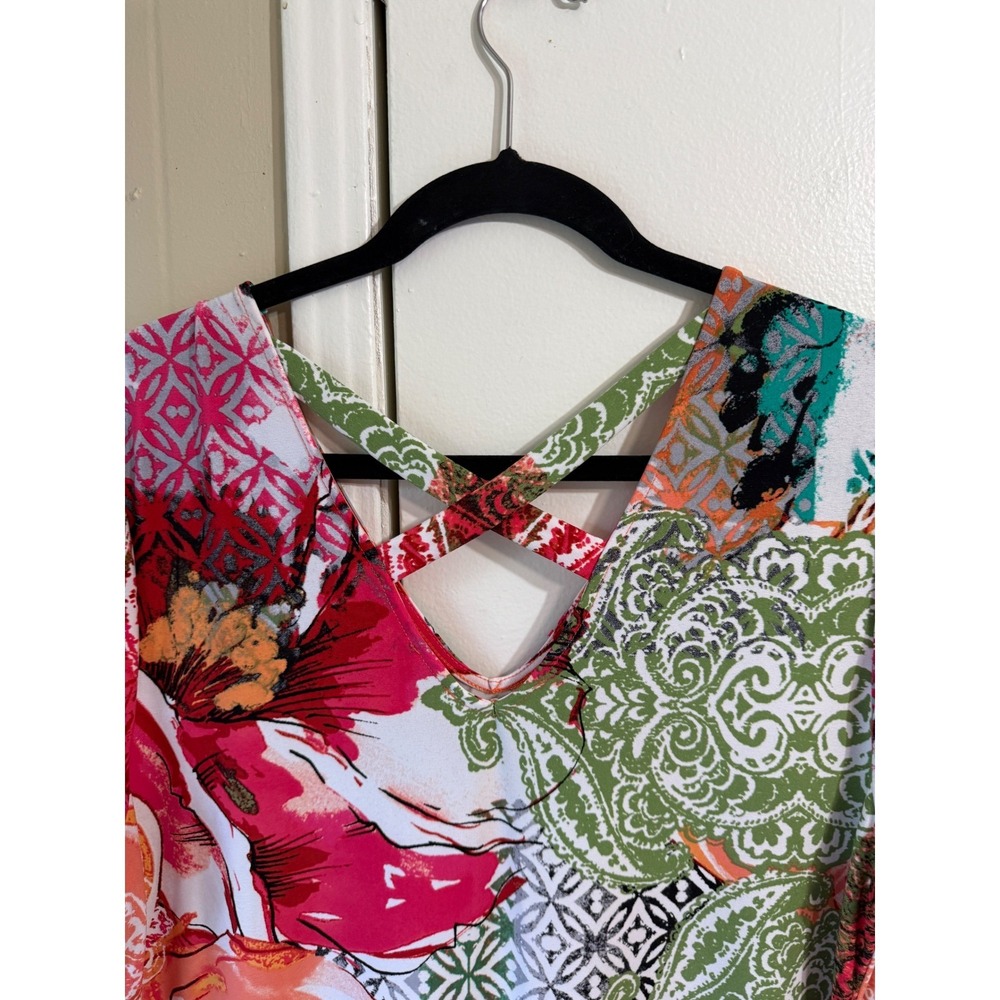 Chicos Abstract Colorful Floral V-Neck Shift Dress Womens Size 2 Large Vibrant - Picture 5 of 14